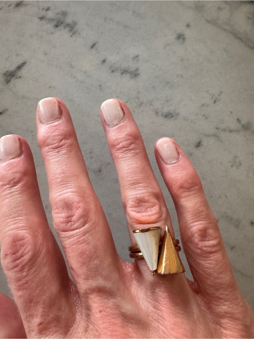 Sarah Magid Gold and Pearl-esque Stacked Cone  Ring - Size 6